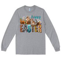 Heather Grey Happy Easter with Cowboy Easter Day Long Sleeve Tee - HowdyJamesFarm
