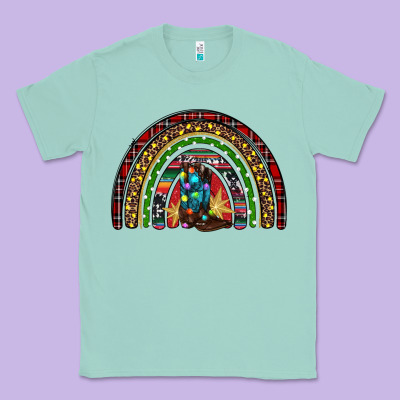 Christmas Cowboy Boots Rainbow Classic Tee Designed By Ranaportraitstore