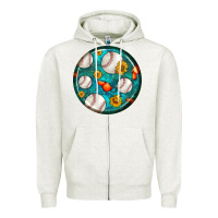 Oatmeal Heather baseball with sunflower round earrings Zipper Hoodie - BundleAndBundleShop