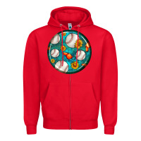 Red baseball with sunflower round earrings Zipper Hoodie - BundleAndBundleShop