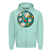 Seafoam baseball with sunflower round earrings Zipper Hoodie - BundleAndBundleShop
