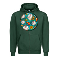 Sports Green baseball with sunflower round earrings Zipper Hoodie - BundleAndBundleShop