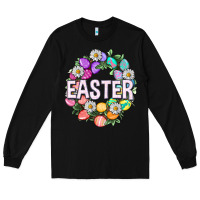 Black Easter with eggs and daisy Easter Day Long Sleeve Tee - HowdyJamesFarm