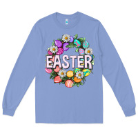 Colony Blue Easter with eggs and daisy Easter Day Long Sleeve Tee - HowdyJamesFarm