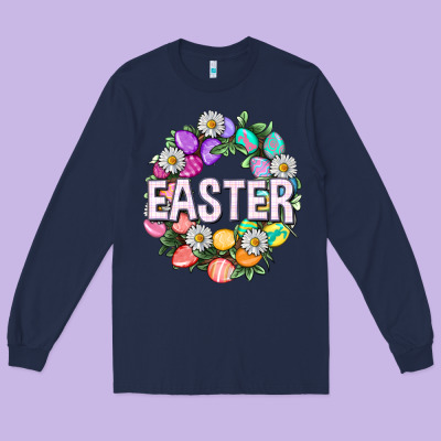 Easter With Eggs And Daisy Easter Day Long Sleeve Tee Designed By Howdyjamesfarm