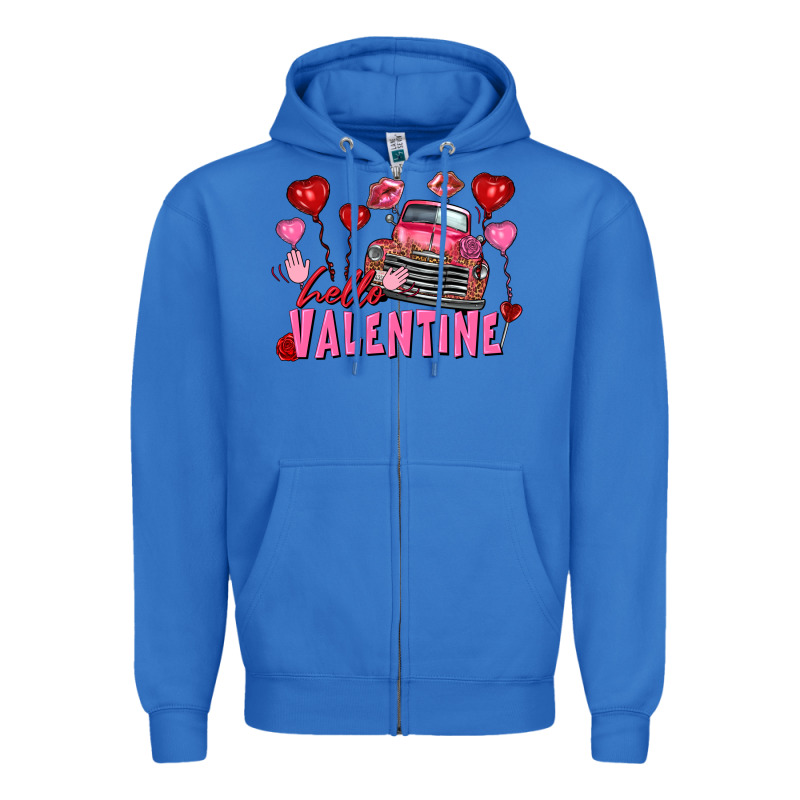 Hello Valentine Valentine's Day Truck Zipper Hoodie by FaDigitalArtStudio | Teevron