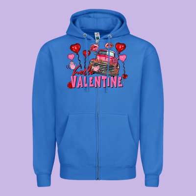 Hello Valentine Valentine's Day Truck Zipper Hoodie Designed By Fadigitalartstudio