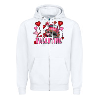 White hello valentine valentine's day truck Zipper Hoodie - FaDigitalArtStudio