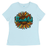Baby Blue thankful sunflower Ladies Tee - RanaPortraitStore