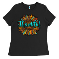 Black thankful sunflower Ladies Tee - RanaPortraitStore