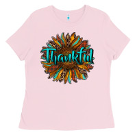 Bubblegum Pink thankful sunflower Ladies Tee - RanaPortraitStore