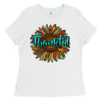 White thankful sunflower Ladies Tee - RanaPortraitStore