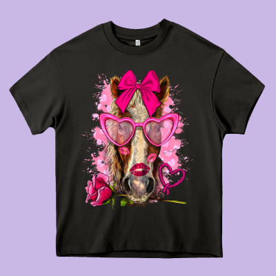 Valentines Day Horse With Sunglasses Heavy Core Tee Designed By Nancycooperartshop