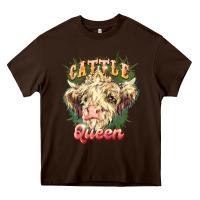 Chocolate Brown cattle queen Heavy Core Tee - NancyCooperArtShop
