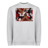 Heather Grey cowhide buffalo plaid leopad background Heavyweight Sweatshirt - CowCowDesign