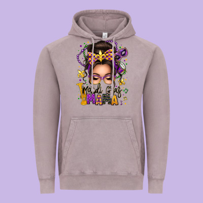 Mardi Gras Mama Messy Bun Vintage Hoodie Designed By Texasbilliewilder