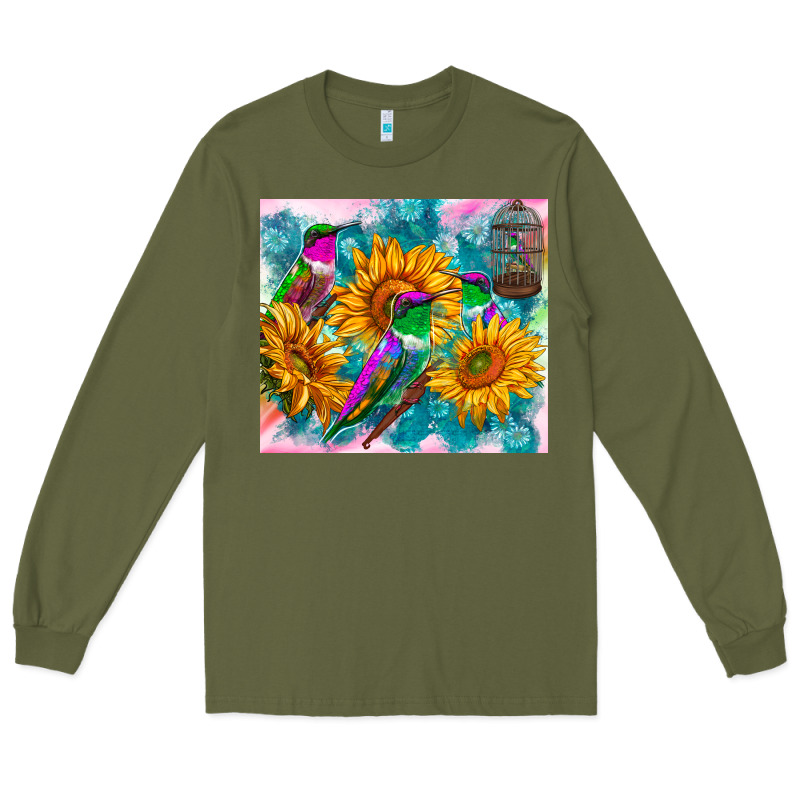 Hummingbirds Sunflower Long Sleeve Tee by TumblerDesignByShophia | Teevron