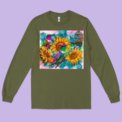 Hummingbirds Sunflower Long Sleeve Tee Designed By Tumblerdesignbyshophia