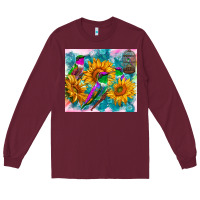 Burgundy hummingbirds sunflower Long Sleeve Tee - TumblerDesignByShophia