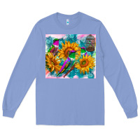 Colony Blue hummingbirds sunflower Long Sleeve Tee - TumblerDesignByShophia