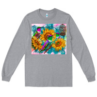 Heather Grey hummingbirds sunflower Long Sleeve Tee - TumblerDesignByShophia