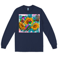 Navy hummingbirds sunflower Long Sleeve Tee - TumblerDesignByShophia