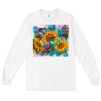 White hummingbirds sunflower Long Sleeve Tee - TumblerDesignByShophia