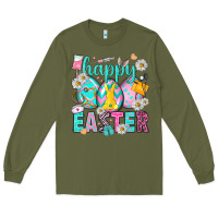 Army Green Happy Easter Egg Nurse Long Sleeve Tee - HowdyJamesFarm