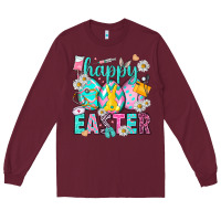 Burgundy Happy Easter Egg Nurse Long Sleeve Tee - HowdyJamesFarm