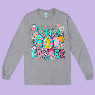 Happy Easter Egg Nurse Long Sleeve Tee Designed By Howdyjamesfarm