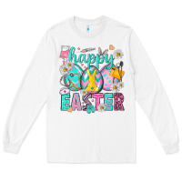 White Happy Easter Egg Nurse Long Sleeve Tee - HowdyJamesFarm