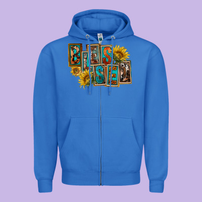 Western Blessed Zipper Hoodie Designed By Fadigitalartstudio