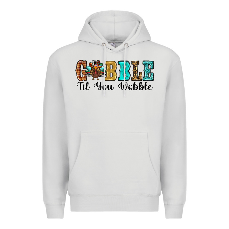 Gobble Til You Wobble Thanksgiving Turkey Premium Hoodie by RanaPortraitStore | Teevron