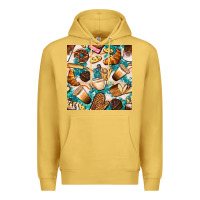Antique Gold bakery coffee cups cookie and donut with turquoise glitter seamless pa Premium Hoodie - BundleAndBundleShop
