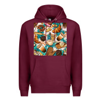 Burgundy bakery coffee cups cookie and donut with turquoise glitter seamless pa Premium Hoodie - BundleAndBundleShop