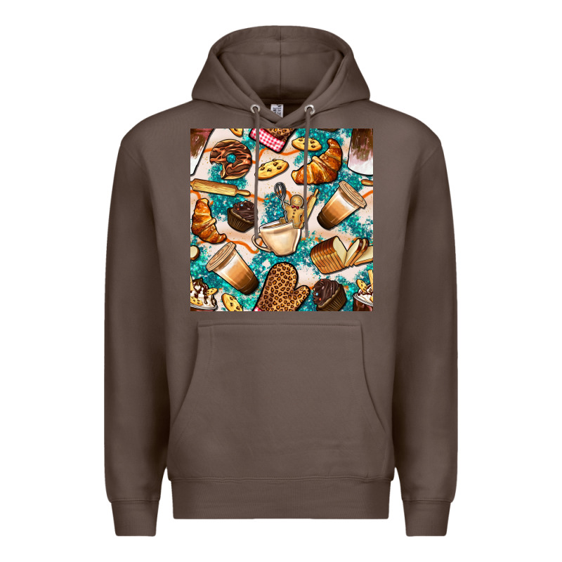 Bakery Coffee Cups Cookie And Donut With Turquoise Glitter Seamless Pa Premium Hoodie by BundleAndBundleShop | Teevron
