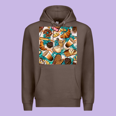 Bakery Coffee Cups Cookie And Donut With Turquoise Glitter Seamless Pa Premium Hoodie Designed By Bundleandbundleshop