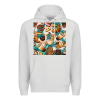 Dove Grey bakery coffee cups cookie and donut with turquoise glitter seamless pa Premium Hoodie - BundleAndBundleShop