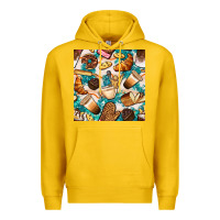 Lemon bakery coffee cups cookie and donut with turquoise glitter seamless pa Premium Hoodie - BundleAndBundleShop