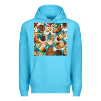 Ocean Blue bakery coffee cups cookie and donut with turquoise glitter seamless pa Premium Hoodie - BundleAndBundleShop
