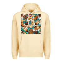 Pina Colada bakery coffee cups cookie and donut with turquoise glitter seamless pa Premium Hoodie - BundleAndBundleShop