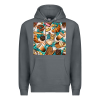 Rock bakery coffee cups cookie and donut with turquoise glitter seamless pa Premium Hoodie - BundleAndBundleShop