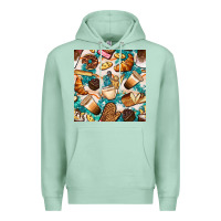 Seafoam bakery coffee cups cookie and donut with turquoise glitter seamless pa Premium Hoodie - BundleAndBundleShop