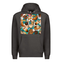 Smoke bakery coffee cups cookie and donut with turquoise glitter seamless pa Premium Hoodie - BundleAndBundleShop