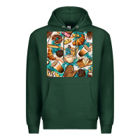 Sports Green bakery coffee cups cookie and donut with turquoise glitter seamless pa Premium Hoodie - BundleAndBundleShop