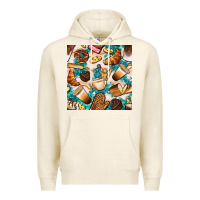 Tofu bakery coffee cups cookie and donut with turquoise glitter seamless pa Premium Hoodie - BundleAndBundleShop