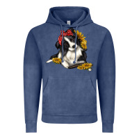Vintage Denim border collie with bandanna Vintage Hoodie - texasbilliewilder