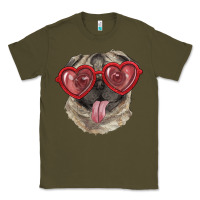 Army Green pug with love glasses Classic Tee - RanaPortraitStore