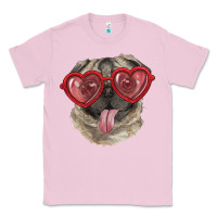 Bubblegum Pink pug with love glasses Classic Tee - RanaPortraitStore