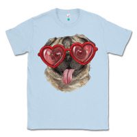 Dusty Blue pug with love glasses Classic Tee - RanaPortraitStore